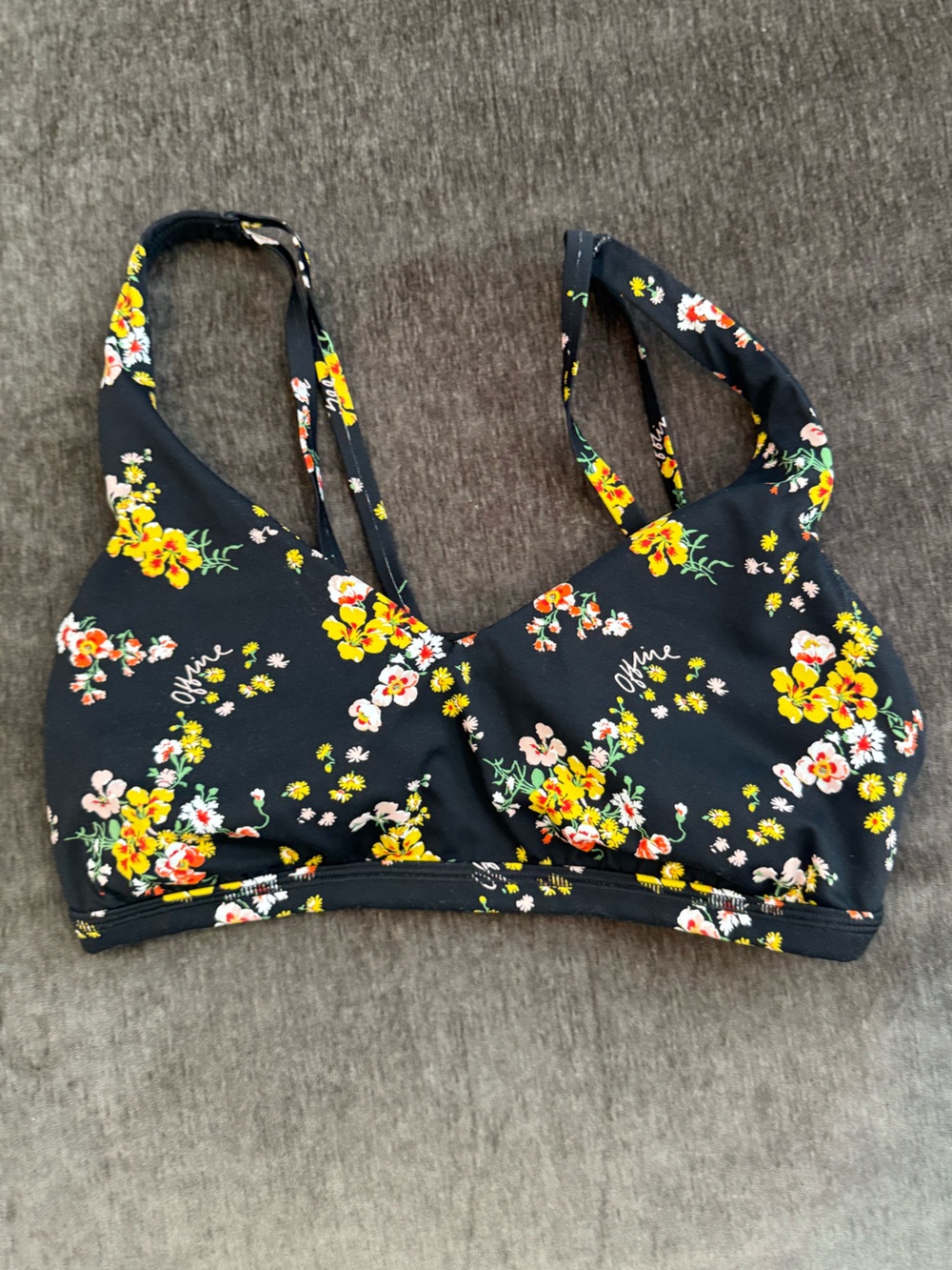 Aerie Black Floral Bralette with Yellow & Pink Blooms